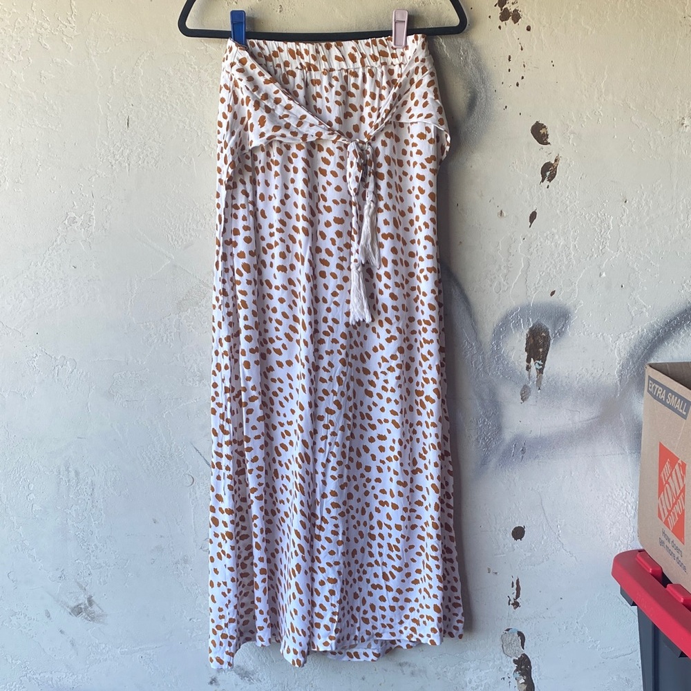 Simplee Apparel White and Brown Wide Leg Pants